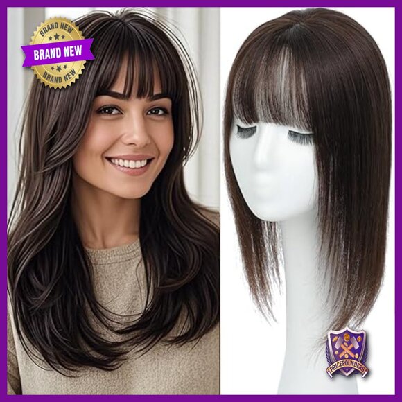 Real Human Hair Topper 14 Inch Hand Tied Wispy Bangs Thinning Crown main image 6